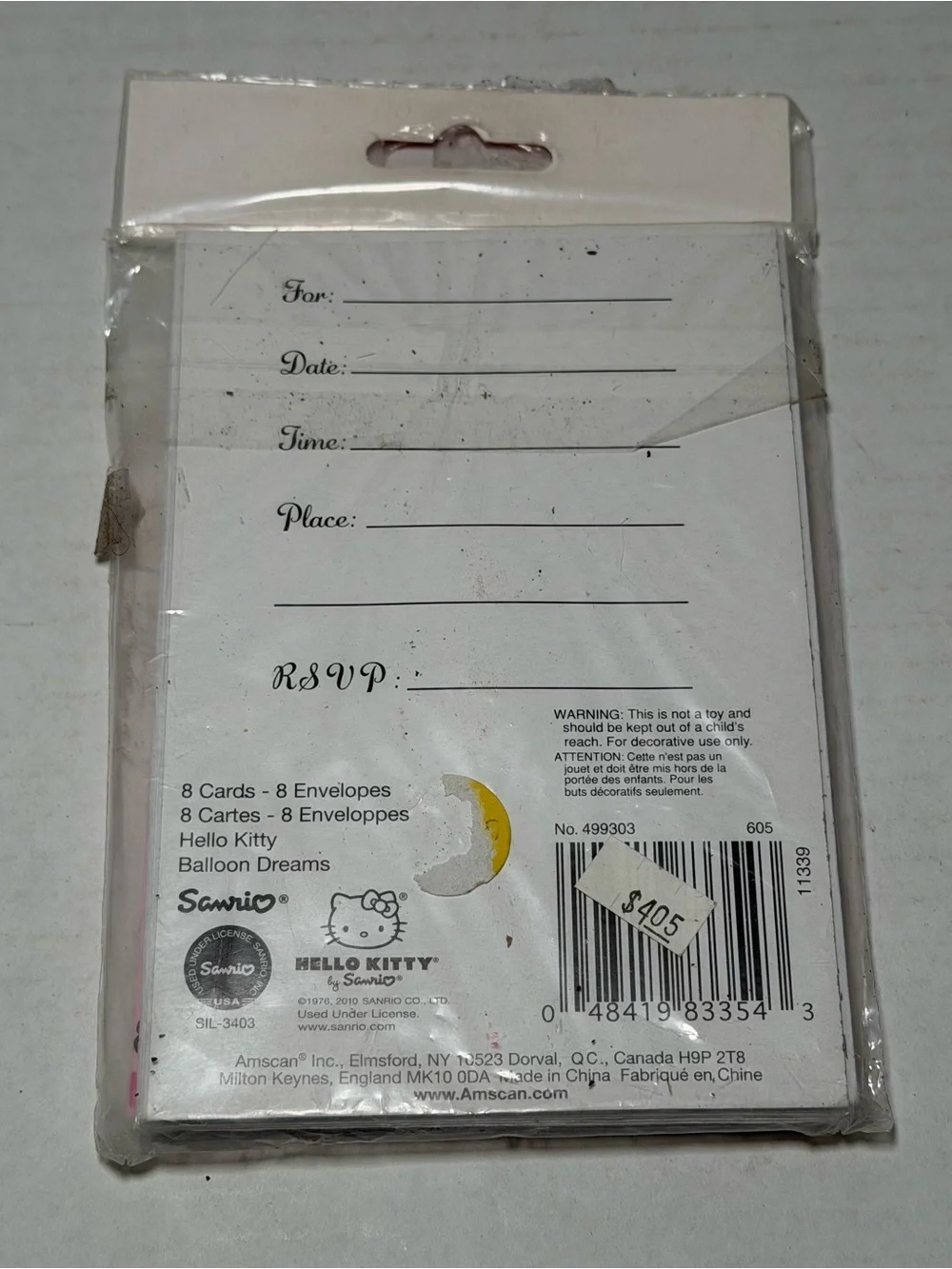 2010 NEW SEALED Sanrio Hello Kitty Balloons Birthday Invitations